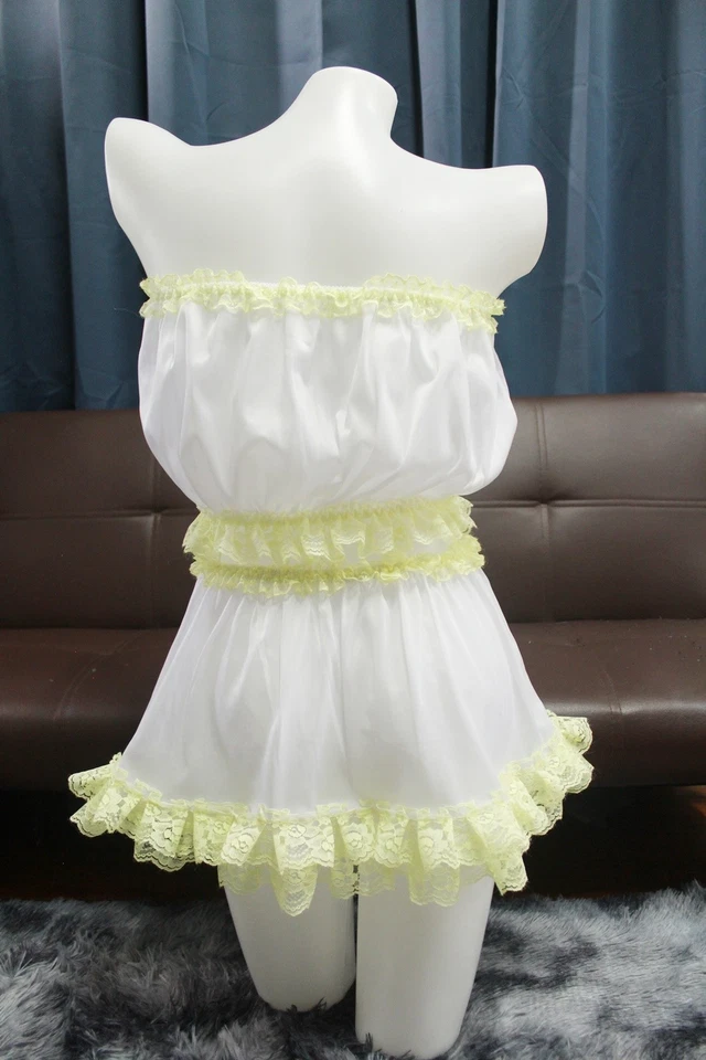 #A27 2XL/ElásticoW.24-46" VTG Estilo Conjunto 2 Piezas Tops Tubo Nylon Blanco + Medio Deslizamiento 11" Foto 2 de 4