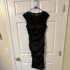 XSCAPE Satin Lace Bodycon Prom Dress Black Knee Length Size 4 Women Sleeveless
