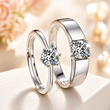 `Adjustable Silver Tone Cubic Zirconia Ring - Simulated Diamond Promise Band`