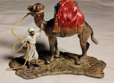 2.5''H x 3.7 x 1.5''  VIENNA  BRONZE STATUE ARAB  W/ LADEN CAMEL MARKED PB