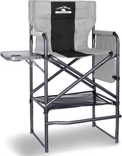Tall Directors Chair 30" Seat Height, Bar Height Folding Chair with Side Table,