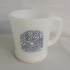 CURRIER & IVES Milk Glass Coffee Cup Fire King Children Old Farm Gate Vntg 50's