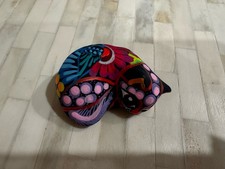 Mexico souvenir handmade rainbow color painted pottery black cat