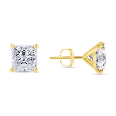 1/2 Ct Princess Lab Grown Diamond Earrings 14K Yellow Gold E/VVS Martini Push