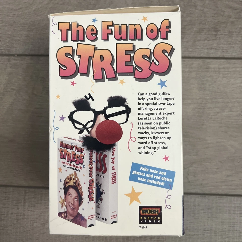 Loretta LaRoche WGBH The Fun of Stress; 2 VHS, Fake-Nose Glasses, Red Clown Nose - Image 2 of 4