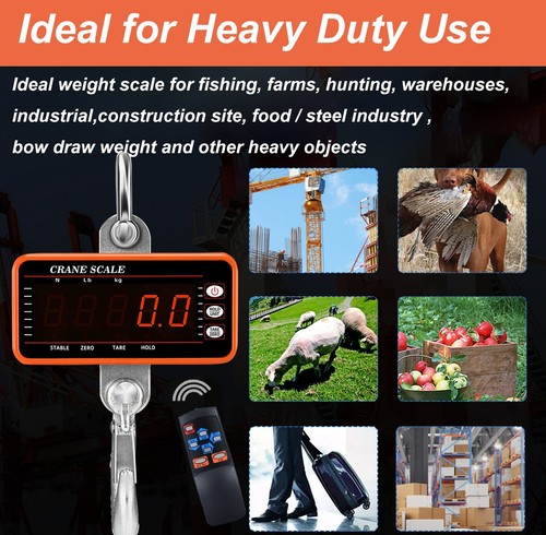 2200LBS Hanging Scale 1000KG Digital Industrial Heavy Duty Crane Scale Tare/Hold - Picture 3 of 15