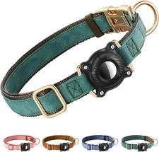 Airtag Dog Collar - Leather Dog Collar with Airtag Holder, IP 68 Waterproof Air