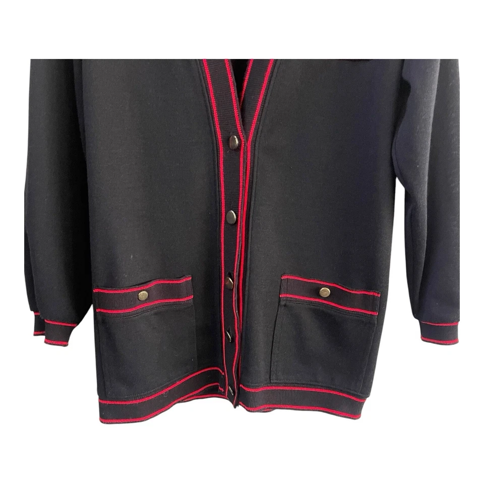 Cárdigan Mujer Mediano Colegial Universitario Escuela Niña De Colección Rojo Negro Cuello en V Foto 2 de 4