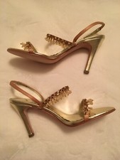 NEW IN BOX  NINA Eclair 14KT Gold Luste Sandal Stiletto Heel w/ Crystals-6 1/2