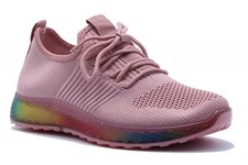 Womens Knit Trainers Rainbow Sole Lightweight Slip On Running Walking Shoes