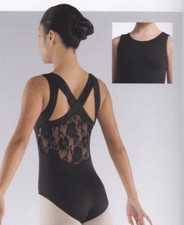 Danshuz Danz n Motion black lace back crisscross tank leotard Tactel girls