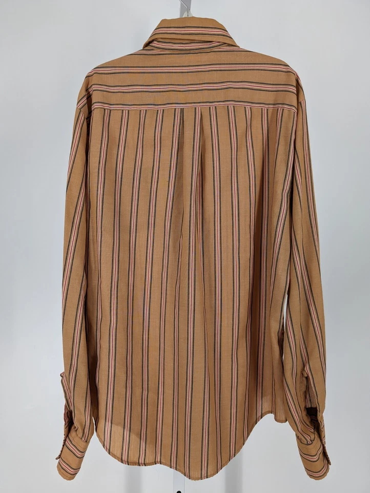 Vintage 1960s Imperial Fabric Soft Poplin Cotton Stripe Shirt 44" USA Brown - Image 2 of 3