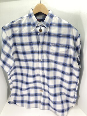 Roper Western Shirt Men Size XL Blue Stripe Button Short Sleeve 100% Cotton