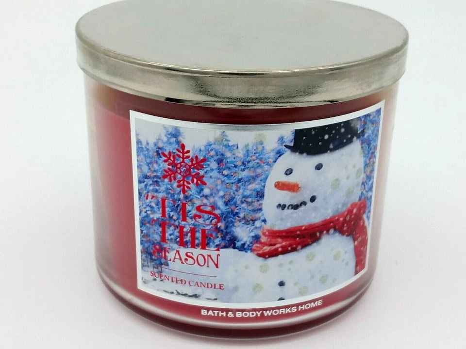 Bath & Body Works Tis The Season Muñeco de Nieve Vacaciones 3 Mechas Tarro 14.5 OZ Nunca Quemado Foto 2 de 4