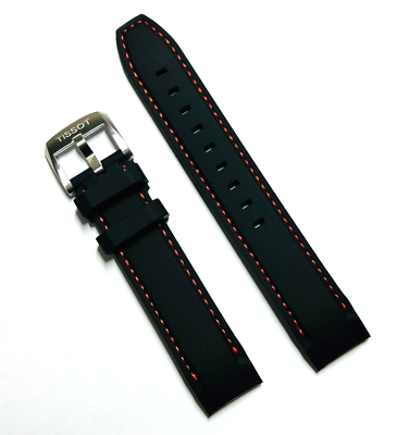 Original Tissot T095449A 19mm Black with Red Stitching Rubber