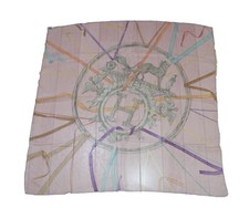 Hermes Scarf Horse carriage 90 cm Chiffon Silk mousseline Pink muslin 35"