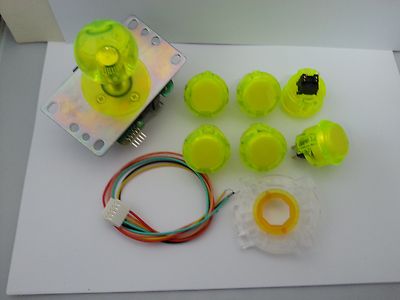Japan Sanwa Clear Yellow Joystick Button Set of 6 OBSC-30 Video Game GT-Y