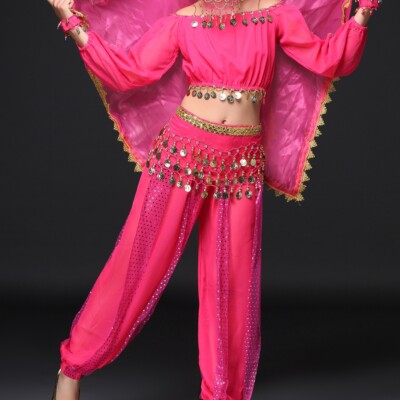 Girls Kids Belly Dance Sleeve Top Pants Suit Festival Bollywood Performance Wear