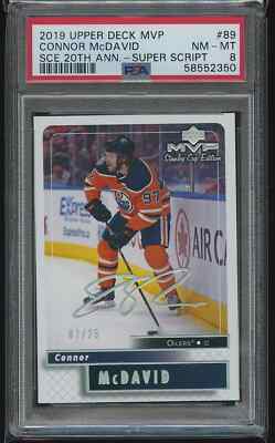 Connor McDavid 2019-20 Upper Deck MVP Super Script 20th 7/25 PSA 8