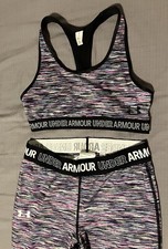 Under Armour Gym Outfit Leggings Sports Bra Set Girls Youth XL Pattern Print