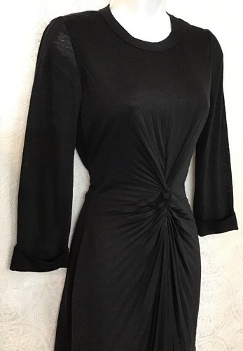 Louis Vuitton Dress Black Gathered Rouch Front Ties Size 36 Wool Blend - Picture 2 of 6