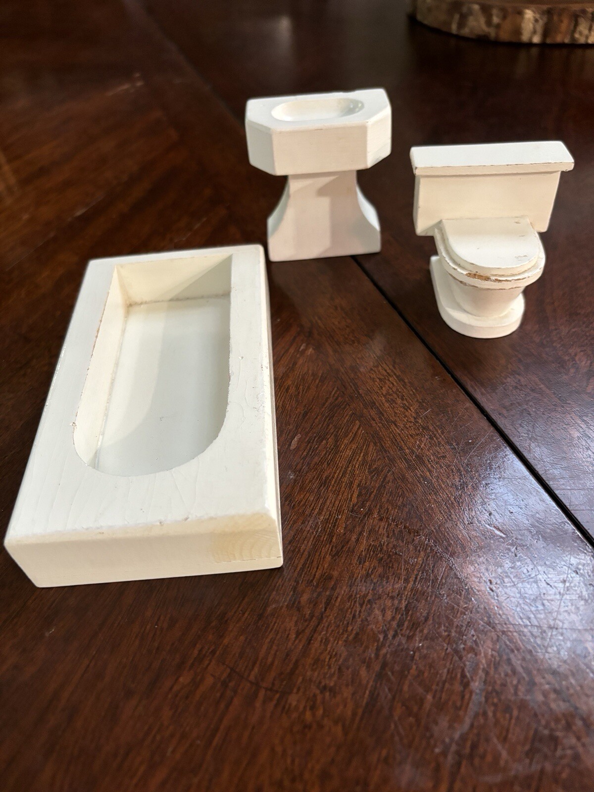 Halls lifetime toys Antique, Wooden , Doll house Furniture. 3 Piece Bathroom.