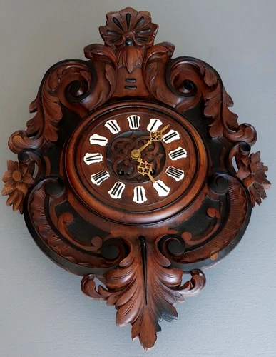 Antique Large Wood Carved Black Forest Clock Black Forest Wall Clock Poster