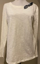 TALBOTS Womens White with Navy Blue Bow Shirt Top - Sz Small