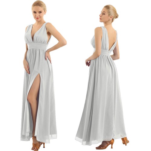 Sexy Women's Chiffon V Neck Front Thigh High Slit Evening Cocktail Party Dress - Picture 4 of 57