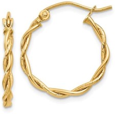 14mm 14K Yellow Gold Polished 2.25mm Twisted Hoop Earrings