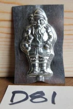 D81 VINTAGE TIN LOLLIPOP SANTA CANDY CHOCOLATE MOLD ST NICK TOY BAG 3" TALL