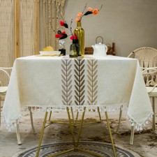 Nappe Rectangulaire 110X110cm Coton Lin Brodée À Rayures Multicolore