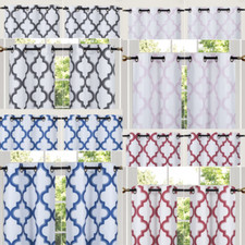 NEW 4PC GROMMET SMALL PANELS LINED WINDOW CURTAIN DRAPE GEOMETRIC PRINTED 7LO