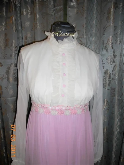 Vestido Formal Vintage Años 60 70 Rosa Blanco Cintura Imperio Foto 2 de 4