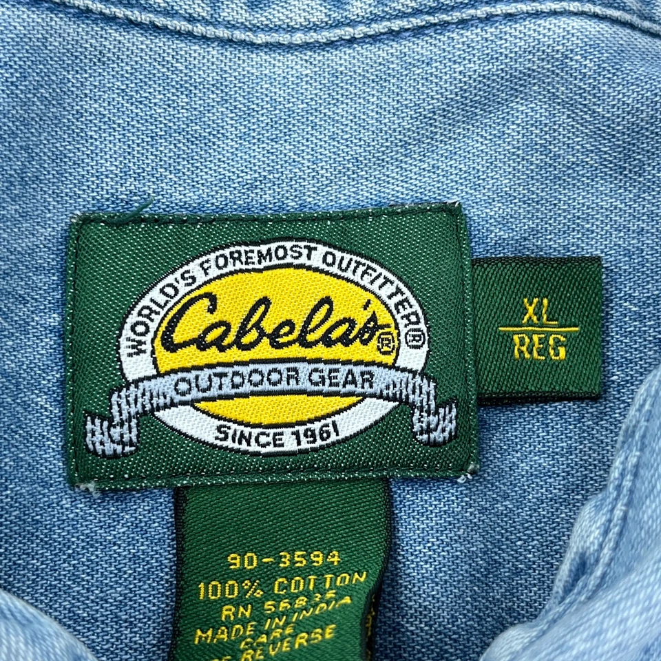 Camisa Denim Cabelas De Colección Hombres XL Azul Jean Abotonada Exterior Ropa de Trabajo Y2K Foto 3 de 4