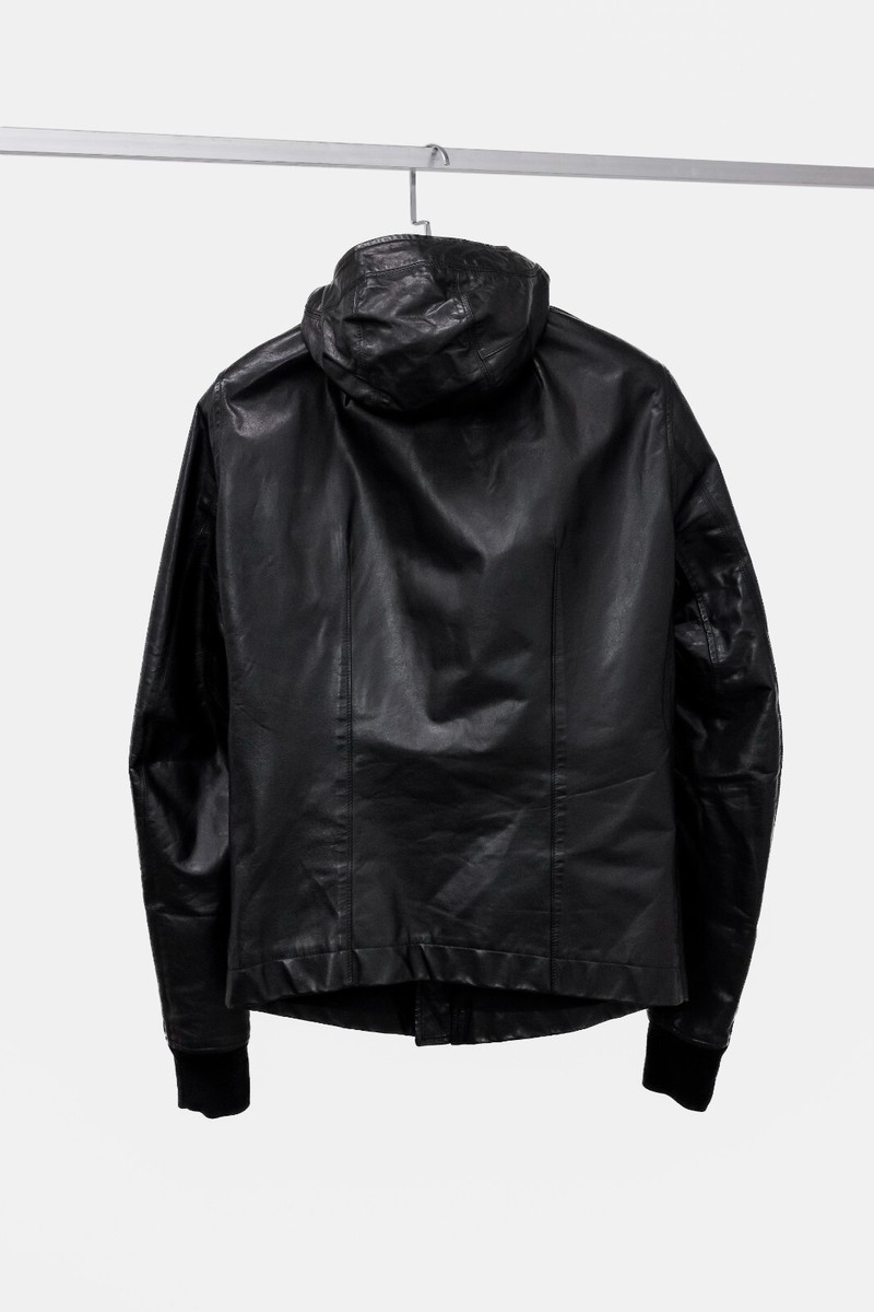 Rick Owens Hooded Black Leather Jacket, Size M | eBay