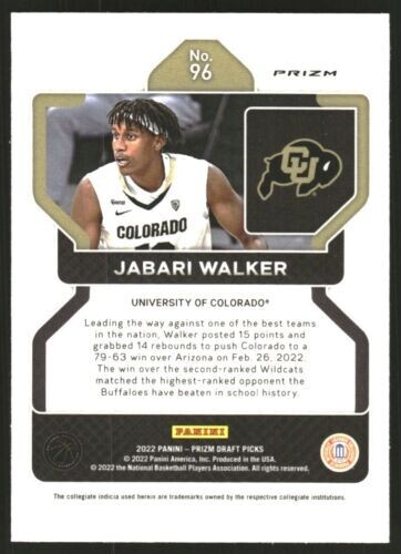 2022-23 Panini Prizm Entwurf Picks Prizm Hyper #96 Jabari Walker - Bild 2 von 2