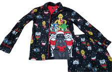 Star Wars Pajama Set Boy's Small Black Flannel R2-D2 Yoda C-3PO Christmas PJs