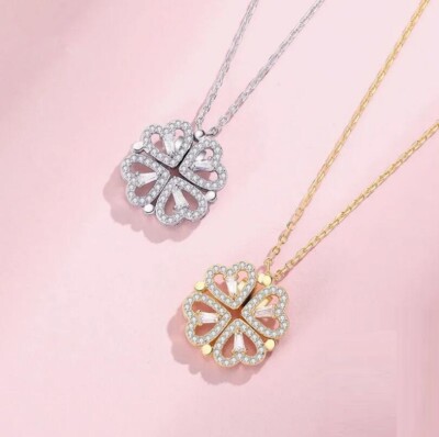 Love Heart Convertible Flower Clover Silver Gold CZ Magnetic