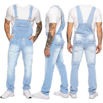 Enzo Herren Latzhose Jeans Denim Overall Arbeitskleidung Schwerlast Hose UK