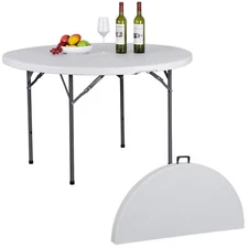 48" Round Bi-Folding Commercial Table Plastic Dining Card Table for Outdoor 