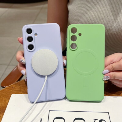 For Samsung Galaxy S24 S23 Ultra S22 A55 A35 Soft Silicone Magnetic Case Cover