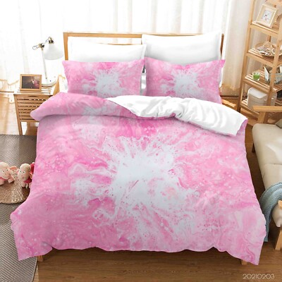 3D Pink White Texture Marble Quilt Cover Set Bedding Sets Pillowcases Queen 4