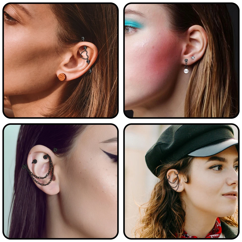 5-16pcs 14G Industrial Barbell Earring Piercing Surgical Steel Cartilage Jewelry - Image 2 of 4