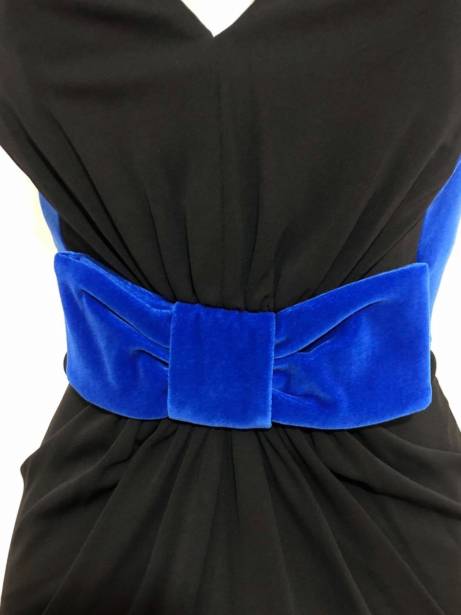 Karen Millen 12 Black Jersey Blue Velvet Bow Party Evening Elegant Pencil  Dress | eBay