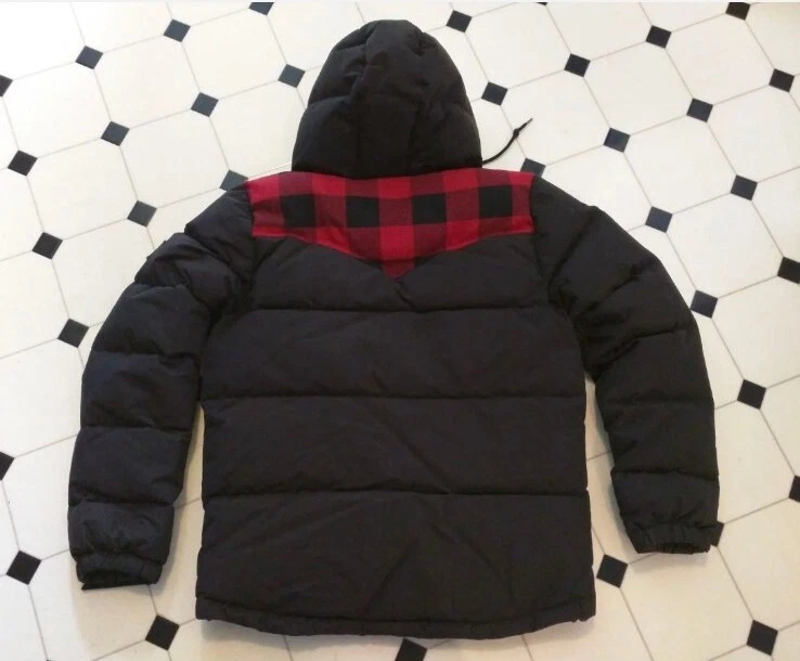 PENFIELD ROCKFORD DOWN FILL PUFFER JACKET M BLACK RED CHECK BUFFALO PLAID w HOOD