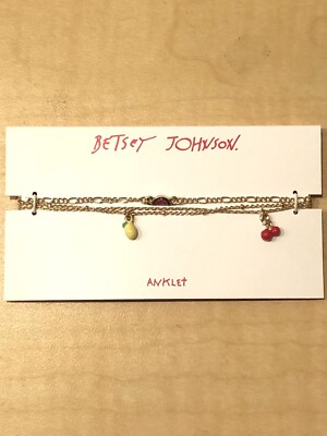 Betsey Johnson Mixed Fruit Charm Anklet Lemon Strawberry & Watermelon Set Of 3