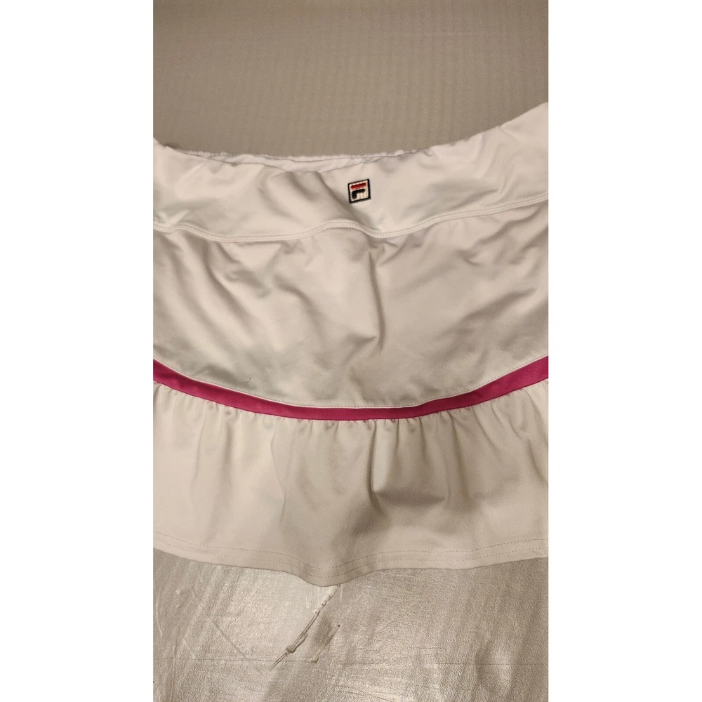 Fila Womens Tennis Skort Large Stretch Pull On Active Skirt White Pink Ruffles