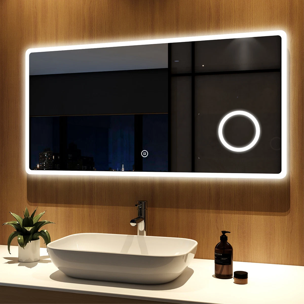 Meykoers Bathroom Mirror With Shaver Socket LED Lights Illuminated Demister  Pad | eBay