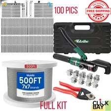 Cable Railing Kit 1/8 Wire Rope Aircraft Deck Hardware Crimping Tool Lag Screws.